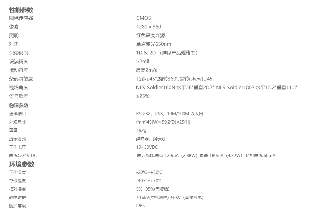新大陸NLS-Soldier180工業(yè)固定式條碼掃描器參數(shù)圖